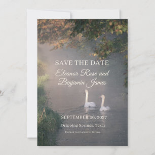 Romantic Lakeside Swan Wedding Save the Date  Invitation