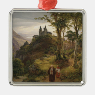 Romantic Landscape with Monastery Complex Metal Ornament