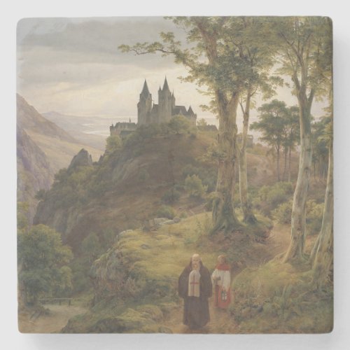 Romantic Landscape with Monastery Complex Stone Coaster