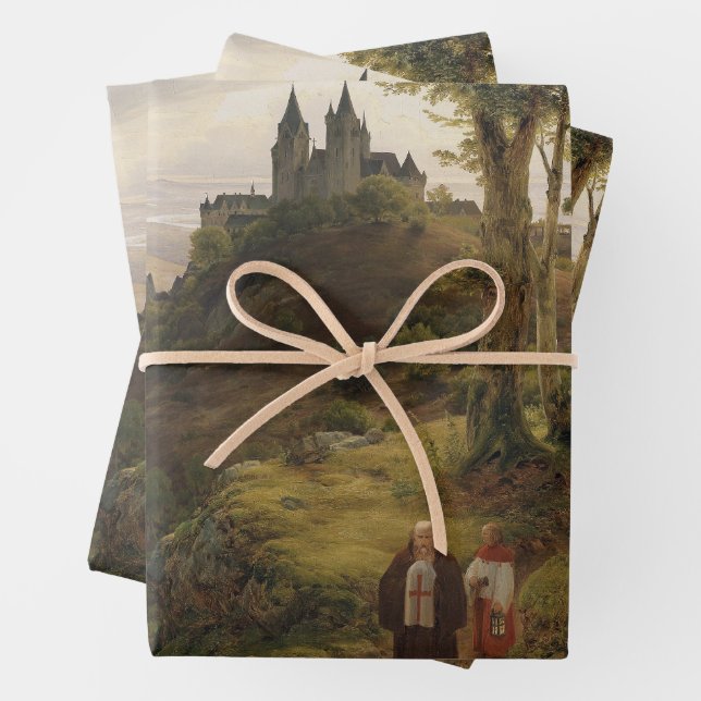 Romantic Landscape with Monastery Complex Wrapping Paper Sheets (In situ)