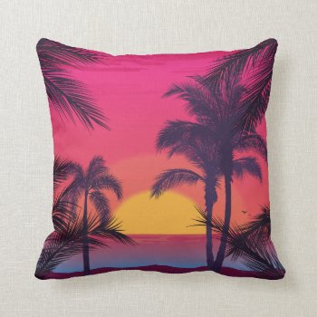 Romantic Landscape With Palm Trees Throw Pillow by PillowCloud at Zazzle