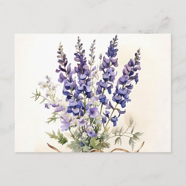 Romantic Larkspur Bouquet Watercolor Postcard (Front)