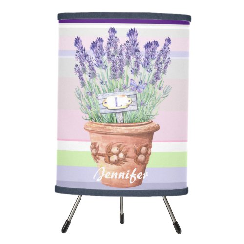 Romantic lavender and name pastel striped tripod lamp
