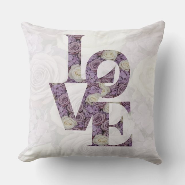 Romantic lavender Colour Rose 'LOVE' Accent Pillow (Front)