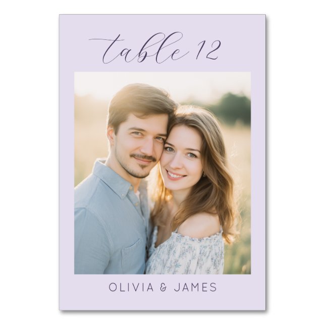 Romantic Lavender Elegant Photo Table Number (Front)