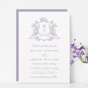 Romantic Lavender Floral Crest Wedding Invitation