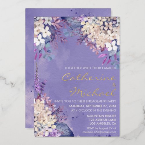 Romantic Lavender Floral Spring Engagement Party Foil Invitation