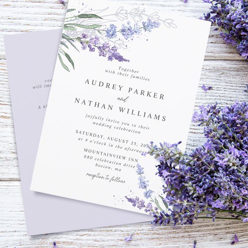 Romantic Lavender Floral w Details Wedding Invitation