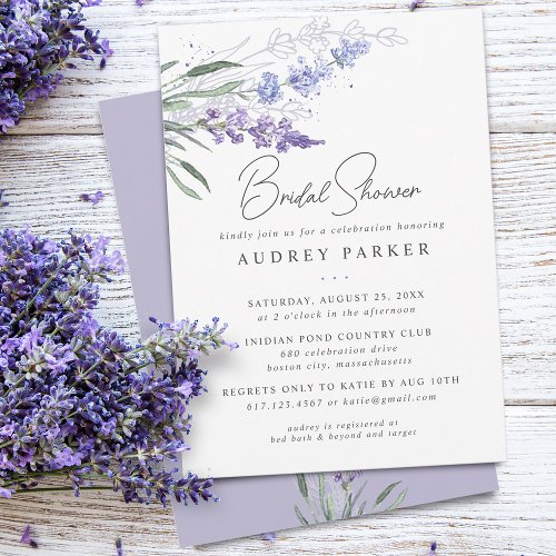 Romantic Lavender Floral Watercolor Bridal Shower Invitation