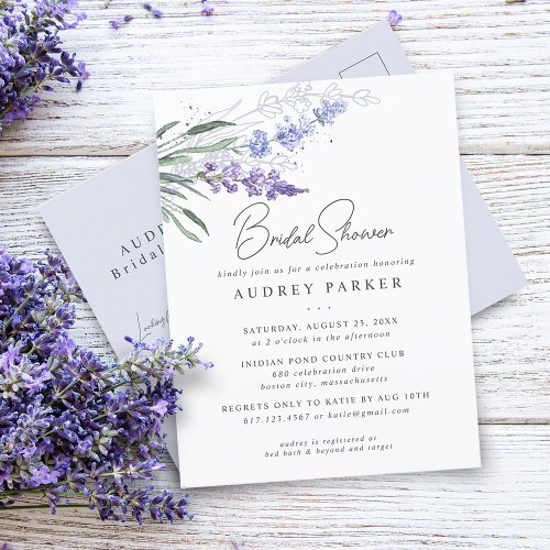 Romantic Lavender Floral Watercolor Bridal Shower Invitation Postcard
