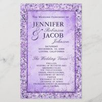 Romantic Lavender Glitter Wedding Program
