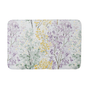 Romantic Lavender Green Yellow Flowers Bath Mat