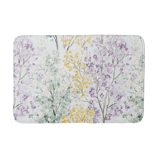 Romantic Lavender Green Yellow Flowers Bath Mat (Front)