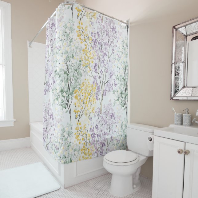 Romantic Lavender Green Yellow Flowers Shower Curtain (In Situ)