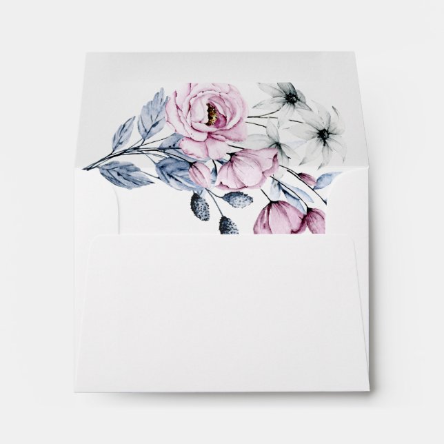 Romantic Lavender & Powder Blue Floral Blossom Envelope (Back (Bottom))