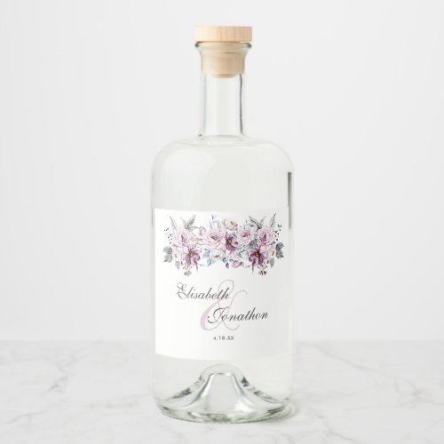 Romantic Lavender  Powder Blue Floral Blossom Liquor Bottle Label