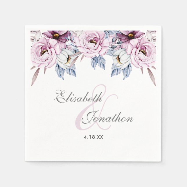 Romantic Lavender & Powder Blue Floral Blossom Napkins (Front)