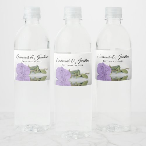 Romantic Lavender Purple Rose Elegant Wedding Water Bottle Label