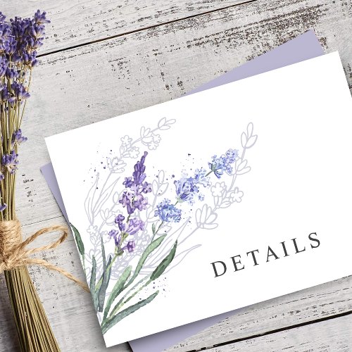 Romantic Lavender Watercolor Floral Details Enclosure Card