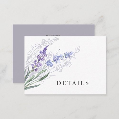 Romantic Lavender Watercolor Floral Details Enclosure Card