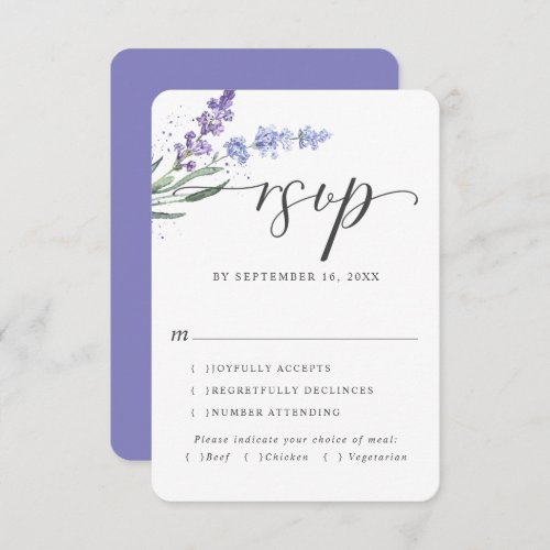 Romantic Lavender Watercolor Floral  Meal Choice RSVP Card