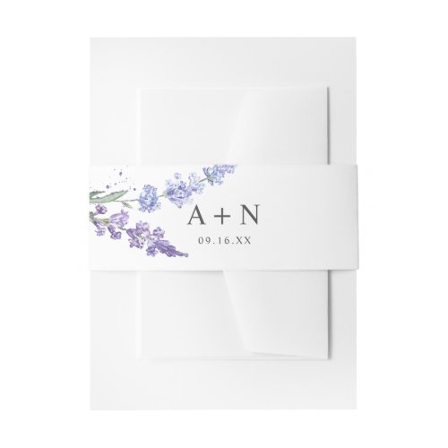 Romantic Lavender Watercolor Floral Monogram Invitation Belly Band