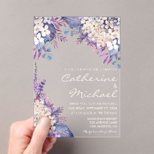 Romantic Lavender Watercolor Floral Spring Wedding Acrylic Invitations