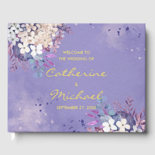 Romantic Lavender Watercolor Floral Spring Wedding Foil Guest Book