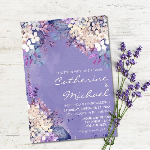 Romantic Lavender Watercolor Floral Spring Wedding Invitation