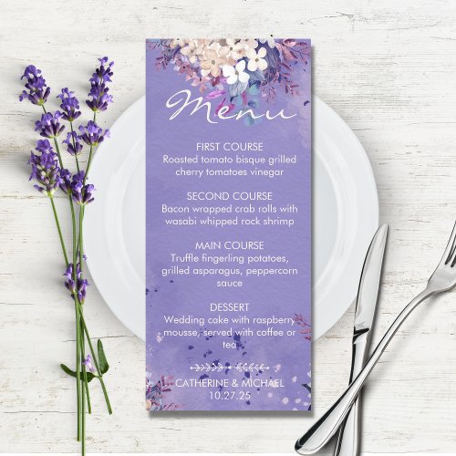 Romantic Lavender Watercolor Floral Spring Wedding Menu