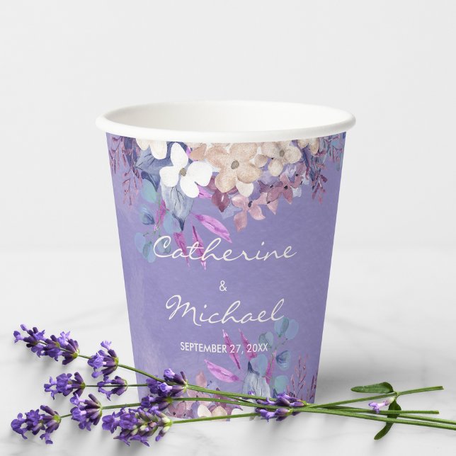 Romantic Lavender Watercolor Floral Spring Wedding Paper Cups (Creator Uploaded)