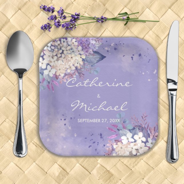 Romantic Lavender Watercolor Floral Spring Wedding Paper Plates (Creator Uploaded)