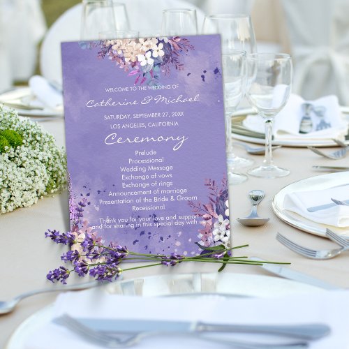 Romantic Lavender Watercolor Floral Spring Wedding Program