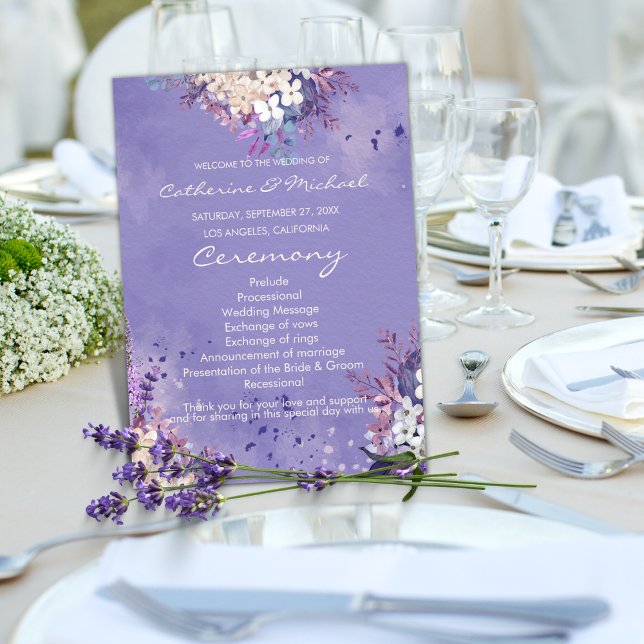 Romantic Lavender Watercolor Floral Spring Wedding Program (Creator Uploaded)