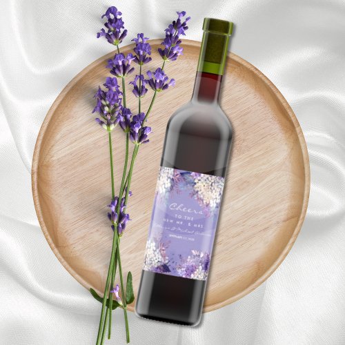 Romantic Lavender Watercolor Floral Spring Wedding Wine Label