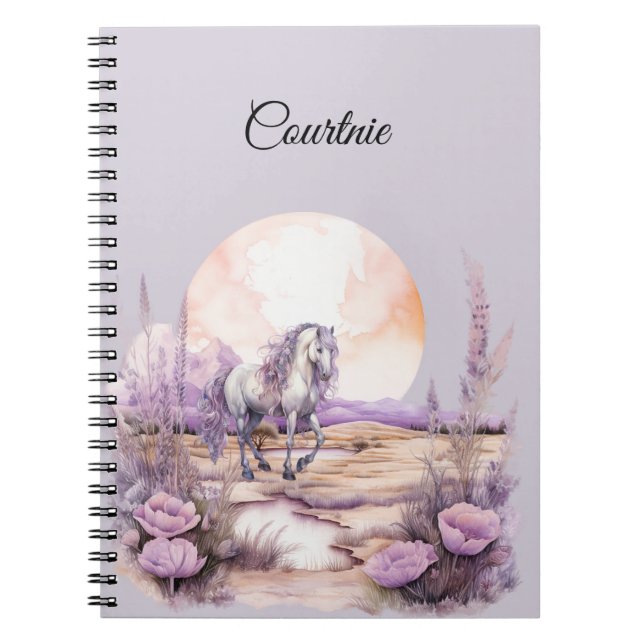 Romantic Lavender White Horse   Notebook (Front)