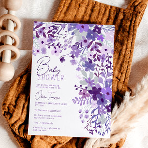 Romantic lavender wild flowers spring baby shower invitation