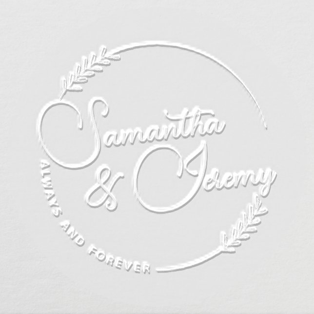 Romantic Leaves Round Couple Monogram Embosser (Design)