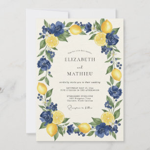 Romantic Lemon Citrus Mediterranean Eucalyptus Wed Invitation