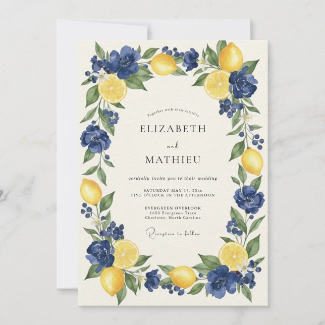 Romantic Lemon Citrus Mediterranean Eucalyptus Wed Invitation (Front)