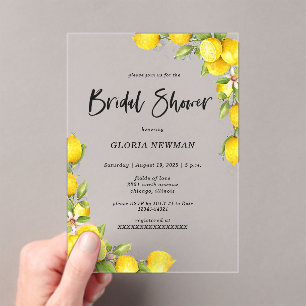 Romantic Lemons Bridal Shower Acrylic Invitations