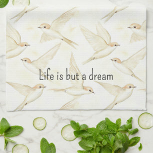 Romantic life is but a dream birds kitchen towel