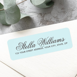 Romantic light aqua blue calligraphy script label