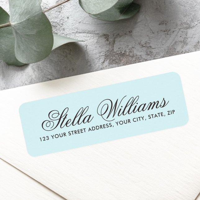 Romantic light aqua blue calligraphy script label (Romantic light aqua blue calligraphy script label)
