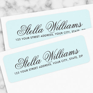 Romantic light aqua blue calligraphy script label