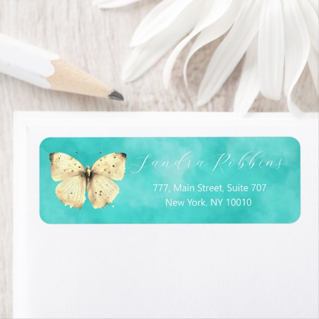Romantic light blue butterfly label (Insitu)