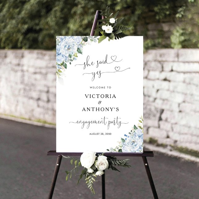  Romantic Light Blue Floral Engagement Party Foam Board (Creator Uploaded)