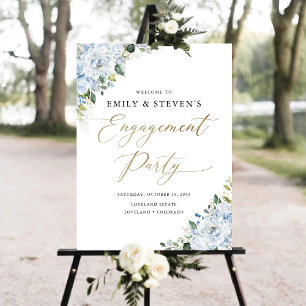 Romantic Light Blue Floral Engagement Party Foam Board