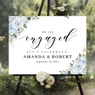 Romantic Light Blue Floral Engagement Party Foam Board