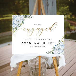 Romantic Light Blue Floral Engagement Party Foam Board